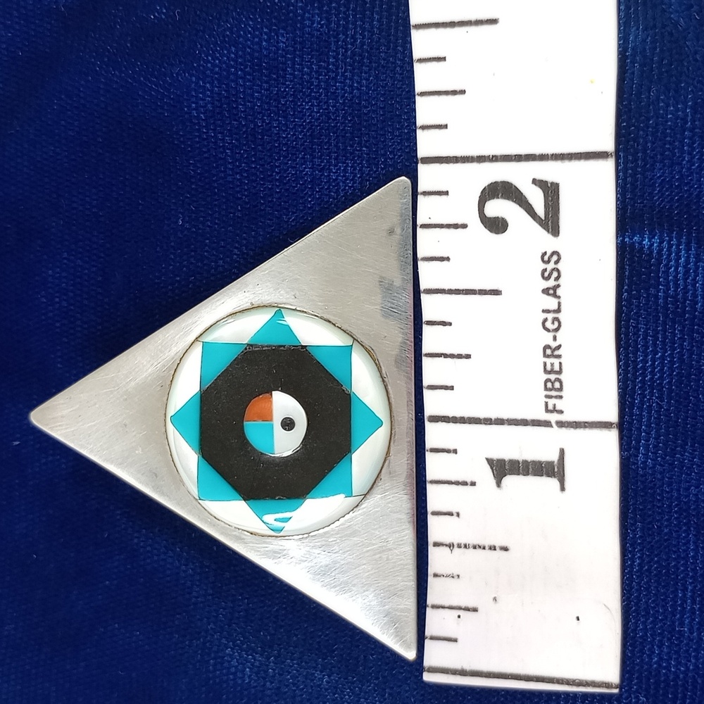 Vintage Zuni SunFace Turquoise, MOP , Onyx Inlay on Sterling Silver Earrings - Picture 9 of 16